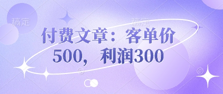 付费文章:客单价500,利润300-轻创终点站