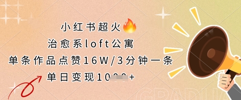 小红书超火的治愈系loft公寓，单条作品点赞16W，3分钟一条，单日变现数张-轻创终点站
